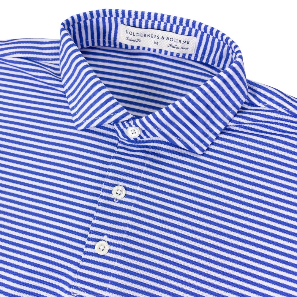 Holderness & Bourne Maxwell Polo Tailored Fit Mens M Blue White Stripe Poly Golf